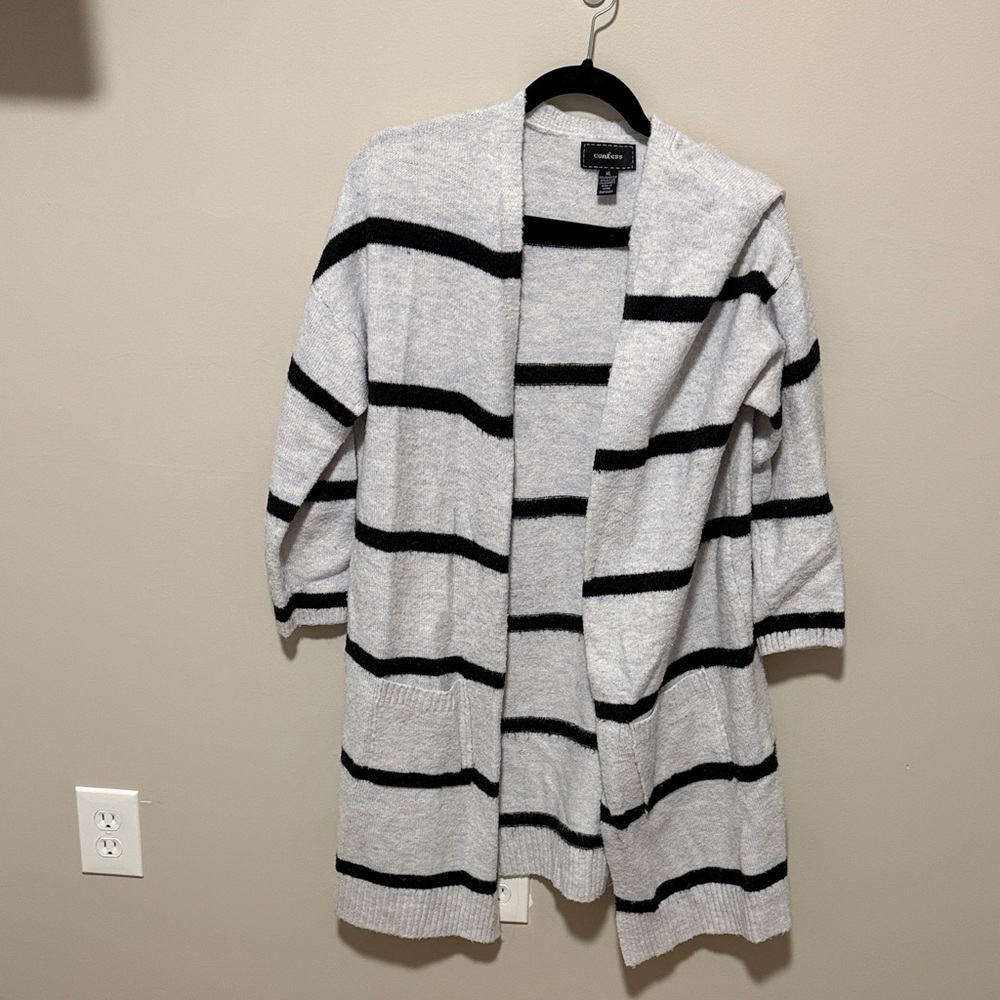 Croft & Barrow Open-Front Striped Cardigan - White/Black